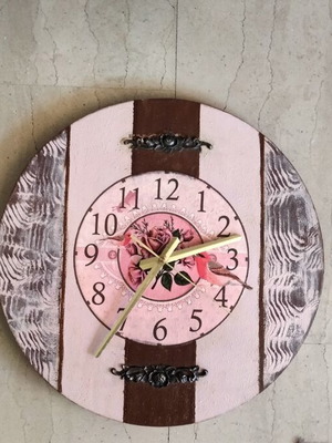 Handmade wooden shabby chic vintage wall clock 43cm, new