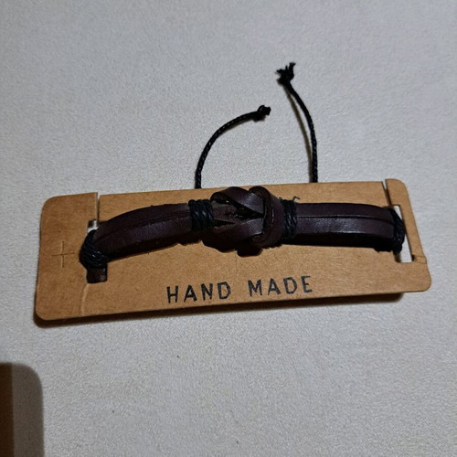 Handmade leather bracelet unisex with adjustable cord new, brown