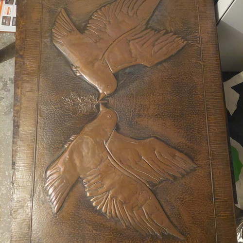 Collection of 5 Signed Vintage Copper Relief Paintings used