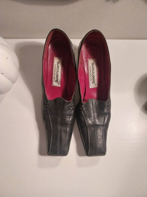 Handmade leather heels, black with red interior, size 38.5
