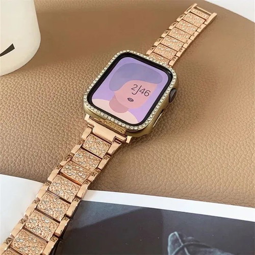 Metal Watch Bands with Crystals for Apple Watch Ultra/SE/11/10/9/8/7/6/5