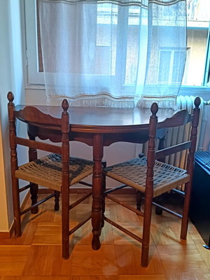Folding Round Table Console with Two Chairs used