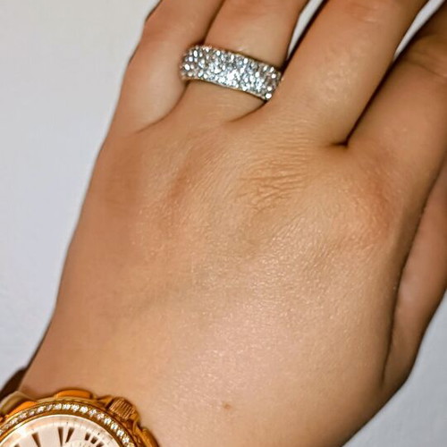 Steel ring new with stones, white and silver color
