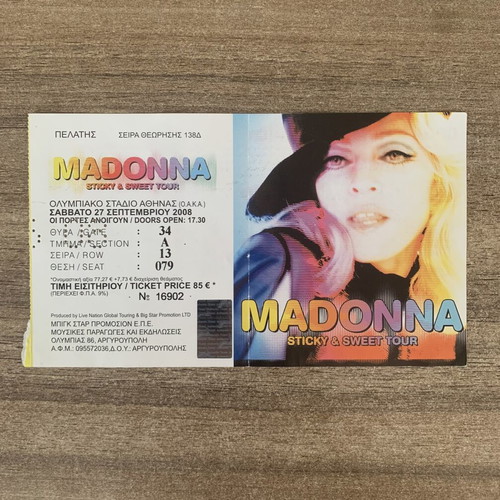 Madonna Sticky & Sweet Tour Concert Ticket used, Athens OAKA 2008