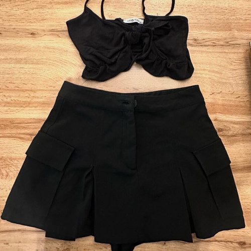 Bershka skirt set with shorts and top black like new