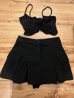 Bershka skirt set with shorts and top black like new
