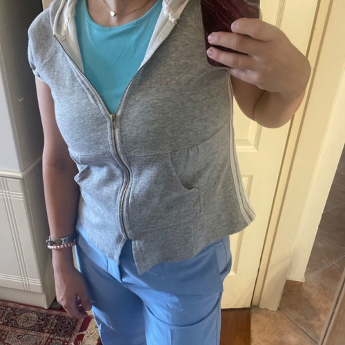 Zic Zac women's grey short-sleeve cardigan like new with 3 white stripes