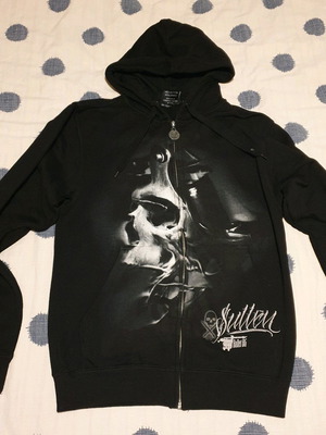 Sullen Art Small jacket like new, black with print and hood
