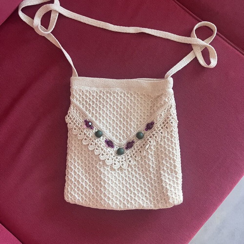 Knitted crossbody bag like new, white, handmade from Crete