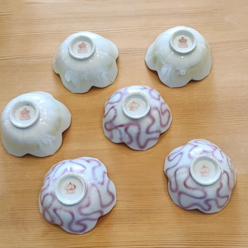 Serving bowls used, pack of 6, porcelain flower-shaped from Japan