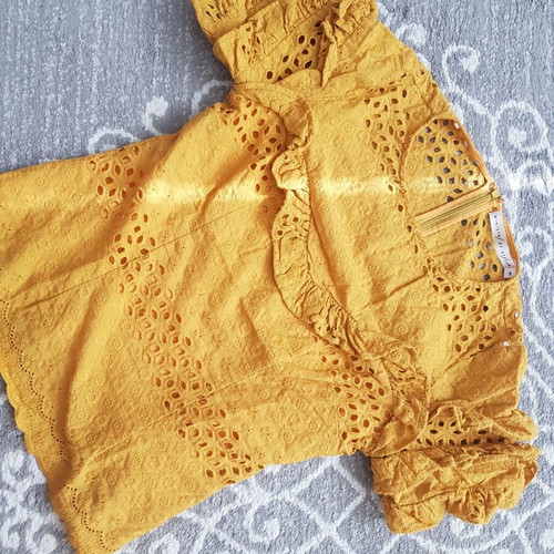 Women's cotton set blouse with skirt like new, mustard color, size XS