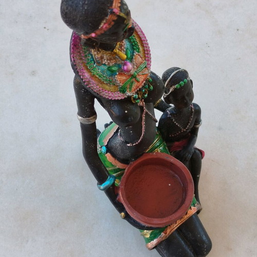 African statue of mother and child new with colorful decorations
