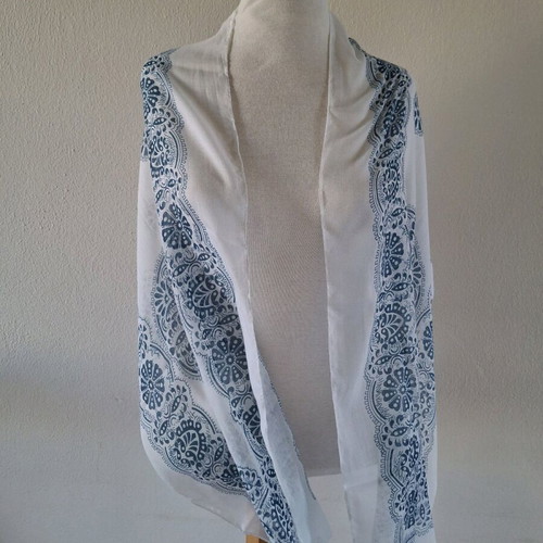Scarf like new, summer style, white and blue