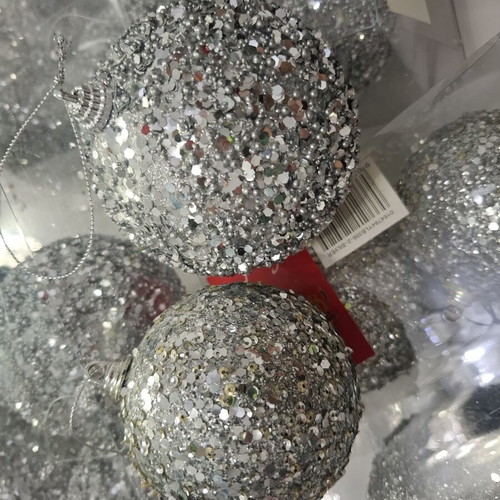 Set of 18 Silver Glitter Christmas Balls (8cm & 10cm)