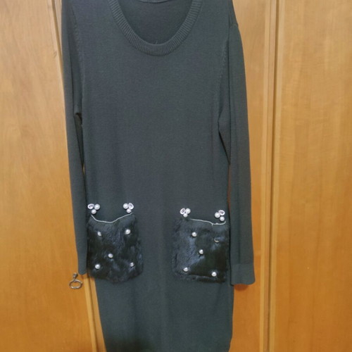 Wool dress new with fur pockets black A-Style