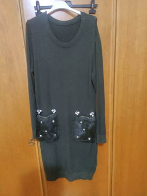 Wool dress new with fur pockets black A-Style