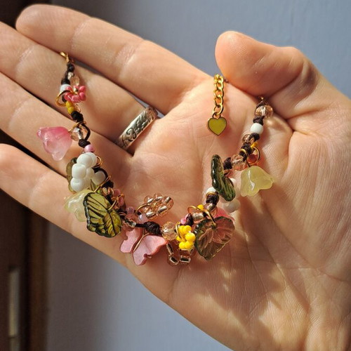 Women's bracelet handmade, new, pink and gold