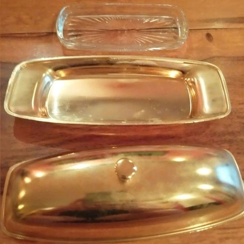 Vintage butter dish gold plated from 60s-70s new