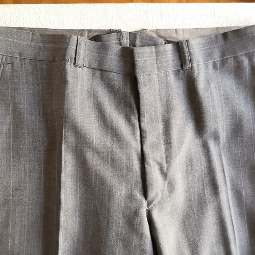 Gray striped men's summer suit by E. Loumos, used, size 50 jacket, altered pants
