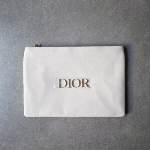 Dior White Makeup Pouch New, Cosmetic Bag with Gold Details