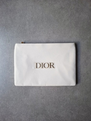 Dior White Makeup Pouch New, Cosmetic Bag with Gold Details