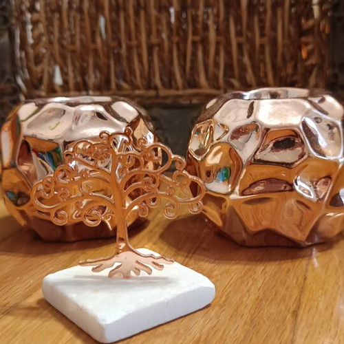 Decorative candle holders and tree of life set rose gold like new