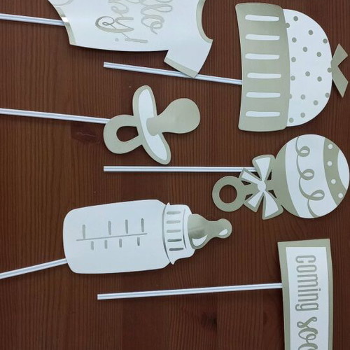 Photo booth props for baby shower, 7 pieces like new