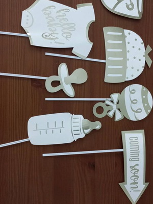 Photo booth props for baby shower, 7 pieces like new