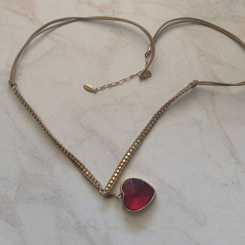 Vintage Pilgrim Necklace with Pendant Red Crystal Heart (Danish Design)