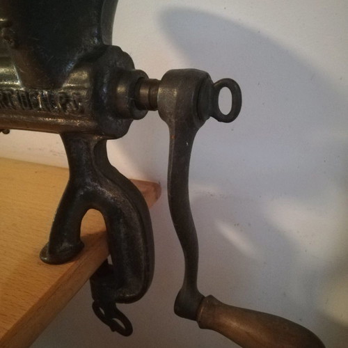 Antique manual decorative meat grinder used