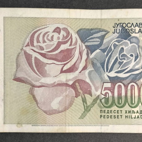 Yugoslavia 50,000 Dinara 1992 banknote used