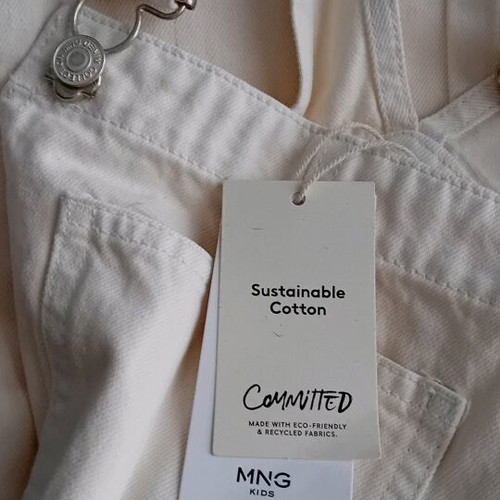 Mango girls' beige-white denim overalls new for 10 years old