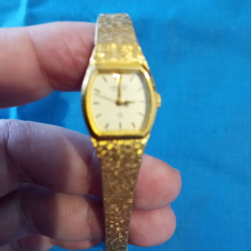 Vintage Orient women's watch used, gold-plated, 17 cm with safety chain