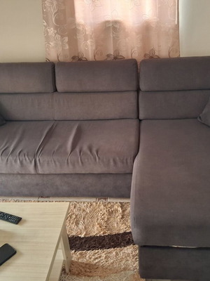 Καναπές κρεβάτι γωνία με αποθηκευτικό χώρο και 2 μαξιλάρια σαν καινούργιο, ανθρακί