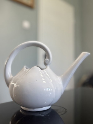 Vintage ceramic watering can used for flowers