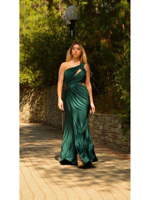 Emerald maxi dress new with cutout and double strap