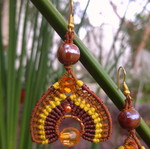 Oleander earrings with macrame art, beads, handmade, new