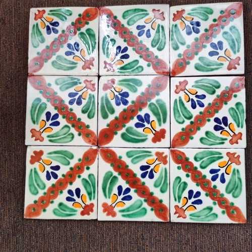 Mexico tiles used, set of 9 pieces 10.5x10.5 cm