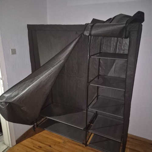 Fabric wardrobe used, dark gray, spacious with metal frame