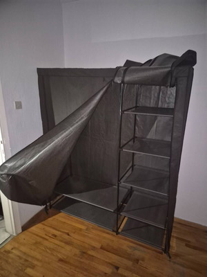 Fabric wardrobe used, dark gray, spacious with metal frame