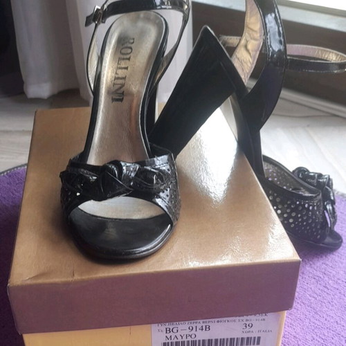 Rollini classic sandals used size 39 black with thick heel