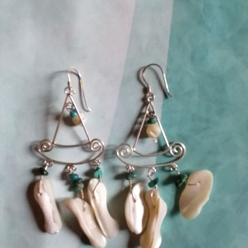 Silver 925 boho earrings new with turquoise and shell