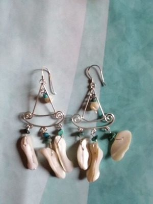 Silver 925 boho earrings new with turquoise and shell