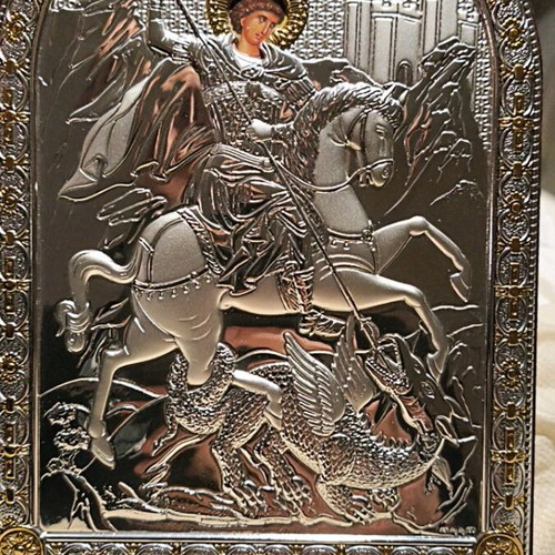 Silver Icon Saint George 925 on Handmade Wood New