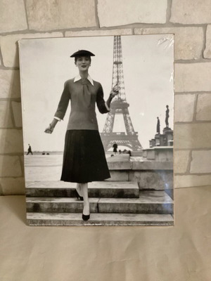 Black and white vintage photo with Eiffel Tower and elegant woman new