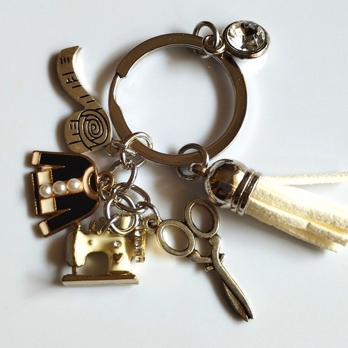 Sewing accessory new with sewing machine, scissors, tassel and rhinestones