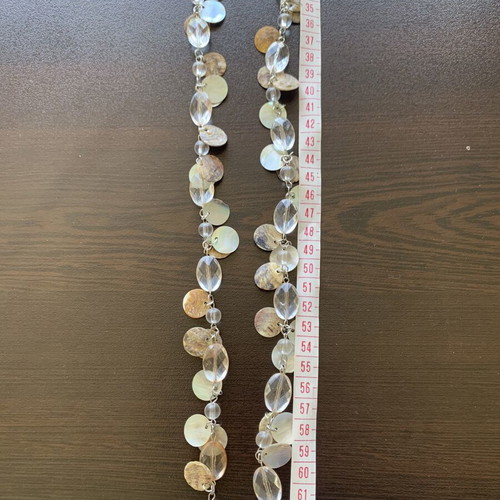 Long boho necklace with natural mother-of-pearl and crystals, like new