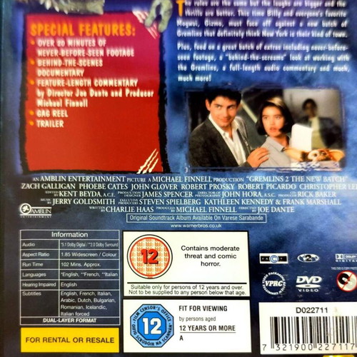 Gremlins 2 The New Batch DVD used, thriller adventure fantasy comedy