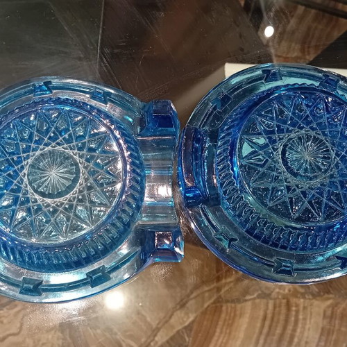 Art Deco glass ashtrays set used, retro 1920-1930
