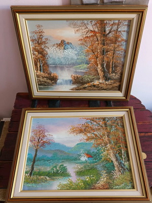 Маслени картини използвани на платно с рамка, 32x27 см, комплект от 2